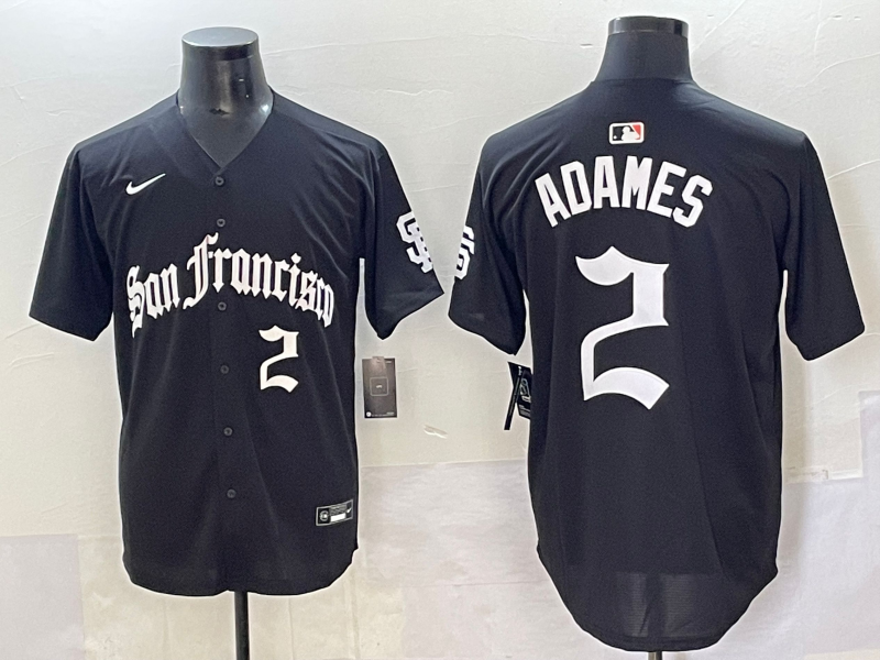 Men 2025 San Francisco Giants #2 Adames Black Five generations Joint Name Nike MLB Jersey style 6